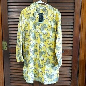 NWT Alexander Del Rosa Palm Coast Florida Yellow Paisley Gown w Pockets Size SM